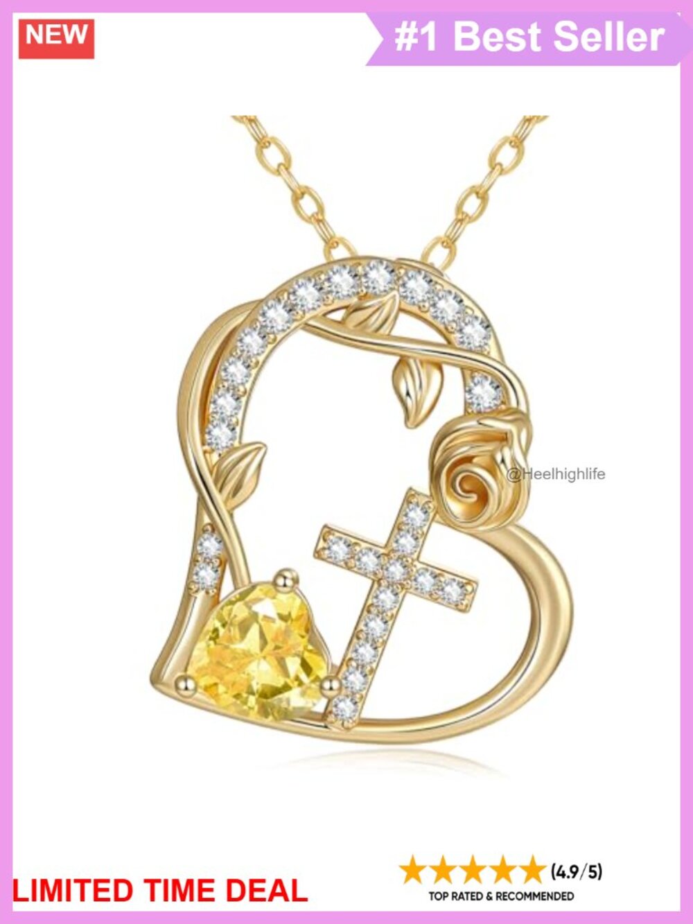 Cross Necklace 14K Gold Plated Cubic Zirconia Pendant Women Christian Gift
